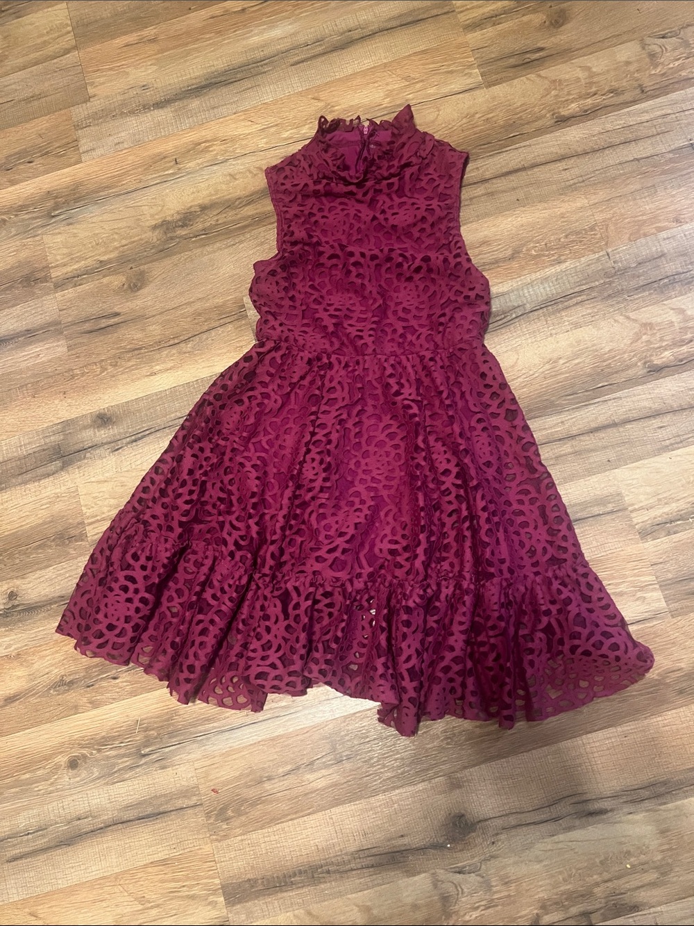 Girls Burgundy Lace High-Neck Party Dress